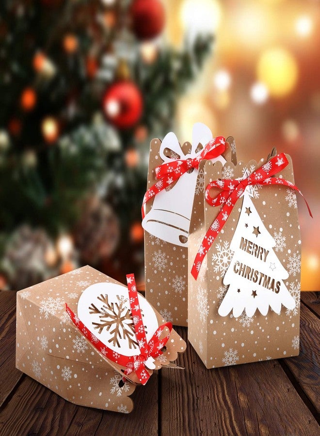 iefoah 24pcs Christmas Goody Bags Bulk Christmas Kraft Gift Bags with Snowflake Ribbons Gingerbread Tags for Holiday Party Supplies - Image 4